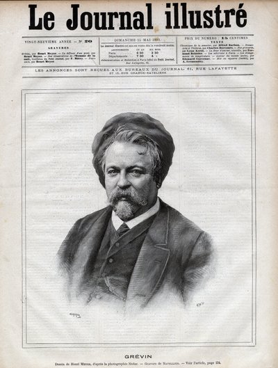 Alfred Grevin (1827-1892) rzeźbiarz, rysownik, rysownik, rysownik i projektant francuskich kostiumów teatralnych - Grawerowanie autorstwa Navelliera wg zdjęcia Nadara w „The Illustrous Journal” z 1892 roku autorstwa Edouard Felicien Eugene Navellier