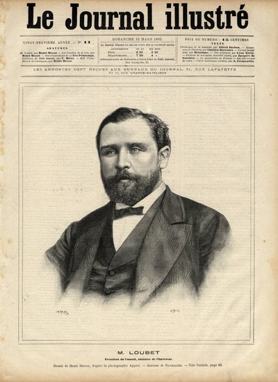 Emile Loubet (1836-1929) w 1892 (przewodniczący rady - minister spraw wewnętrznych) Grawer Navellier w „The Illustrous Journal” z 1892 autorstwa Edouard Felicien Eugene Navellier