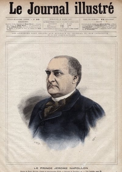 Jerome Bonaparte dit Plon (Plonplon) (1822-1891) (Napoleon-Jerome Bonaparte lub książę Hieronim Napoleon), syn Hieronima Bonaparte (1784-1860) - Grawerowanie Navelliera w „The Illustrous Journal” z 1891 roku autorstwa Edouard Felicien Eugene Navellier