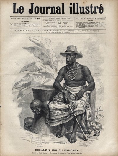 Portret Behanzina (1844-1900), króla Dahomeju (Benin) – Grawerowanie autorstwa Navelliera w „The Illustrous Diary”” z 1892 roku autorstwa Edouard Felicien Eugene Navellier