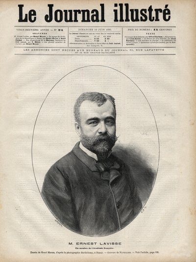 Portret Ernesta Lavisse (1842-1922), francuskiego historyka i akademika - Grawerowanie autorstwa Navelliera w „Le journal illustrious” z 1892 r. autorstwa Edouard Felicien Eugene Navellier