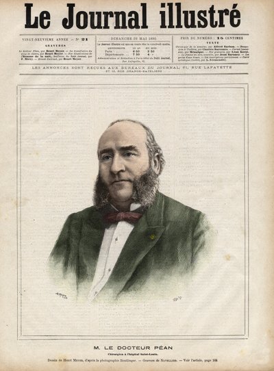 Portret Julesa Emile (Jules-Emile) Peana (1830-1898), francuskiego chirurga - Grawerowanie autorstwa Navelliera w „The Illustrous Diary” z 1892 roku autorstwa Edouard Felicien Eugene Navellier