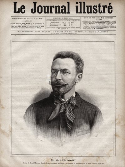 Portret Julesa Mary (1851-1922), francuskiego pisarza - Grawerowanie autorstwa Navelliera w „The Illustrous Journal” z 1891 roku autorstwa Edouard Felicien Eugene Navellier