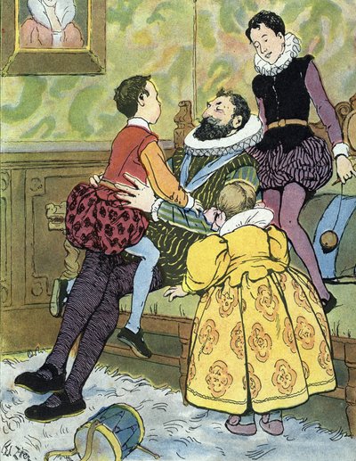 Król Francji Henryk IV bawi się ze swoimi dziećmi (1553-1610) Ilustracja Edouarda Ziera w „Nos-Gloriers-Nationales”” 1920 Kolekcja privee autorstwa Edouard Francois Zier