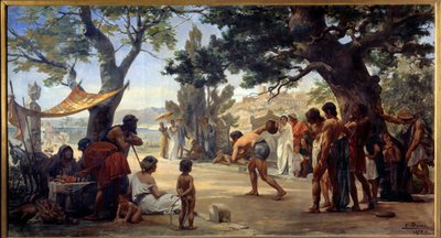 Grecka starożytność: „Gra dyskowa” (discobolus) paintrue autorstwa Josepha Dantana (1848-1897) 1875 Rouen, Muzeum Sztuk Pięknych autorstwa Edouard Joseph Dantan