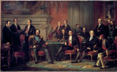 Kongres Paryski od 25 lutego do 30 marca 1856 spotkał się pod koniec wojny krymskiej przez Napoleona III z ministrami spraw zagranicznych państw europejskich. Obraz Edouarda Louisa Dubufe (1820-1883). 1856 niedz. 3,08 x 5,10 m² autorstwa Edouard Louis Dubufe
