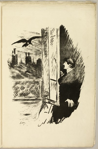 Przy oknie ("Otwórz tutaj, rzuciłem okiennicę..."), z filmu Kruk (Le Corbeau) autorstwa Édouard Manet