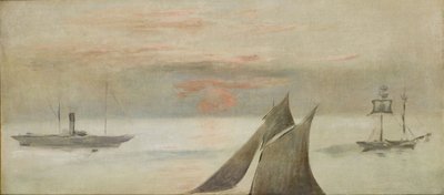 Łodzie na morzu, zachód słońca autorstwa Édouard Manet