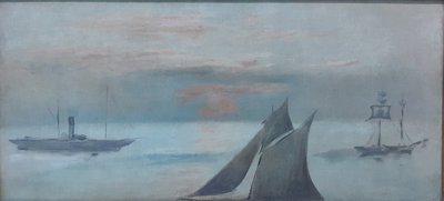 Francuski: Łodzie na morzu, zachodzące słońce autorstwa Édouard Manet