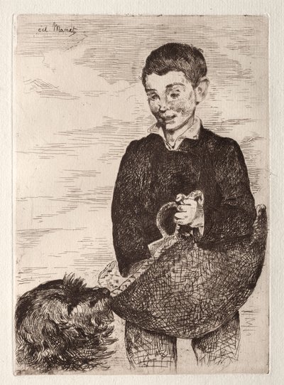 Dzieciak z psem, z torbą na zakupy autorstwa Édouard Manet