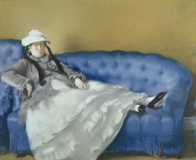 Madame Manet na niebieskiej sofie, 1874 (pastel na papierze) autorstwa Édouard Manet