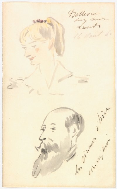 Manet - Głowa kobiety i głowa brodatego mężczyzny, 1880 autorstwa Édouard Manet
