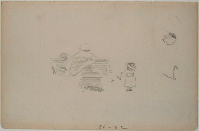 Manet - Szkic kobiety siedzącej na ławce i dziecka stojącego w pobliżu (liść ze szkicownika), ok. 1864-1868 r. autorstwa Édouard Manet