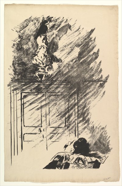 Usadowiony na popiersiu Pallasa. Ilustracja do Kruka Edgara Allana Poe, 1875. autorstwa Édouard Manet