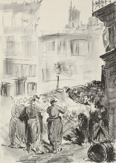 Barykada, 1871, druk 1884 autorstwa Édouard Manet