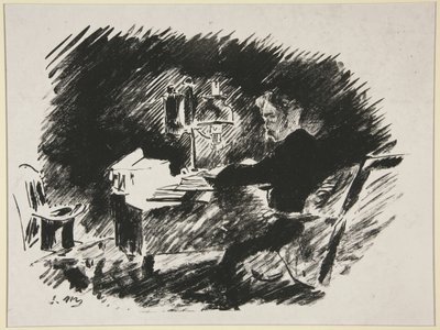 Pod lampą, pierwsza ilustracja do przekładu Mallarmégo „Kruka” Poego autorstwa Édouard Manet
