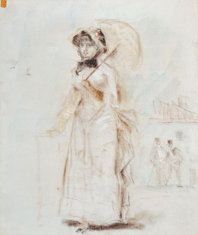 Kobieta odprowadzenie z otwartym parasolem; Kobieta na spacerze trzymająca otwarty parasol, 1880 autorstwa Édouard Manet