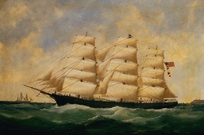 Żaglowiec USA, Servia u wybrzeży Le Havre (olej na płótnie) autorstwa Edouard Marie Adam