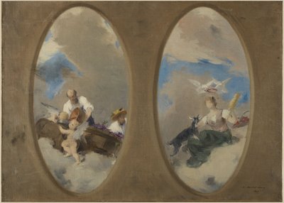 Szkic ratusza w Suresnes: Alegoria Wina - Chevrière aux colombes (sufity) autorstwa Edouard Michel Lancon