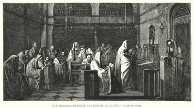 Synagoga podczas czytania Tory (lit) autorstwa Edouard Moyse