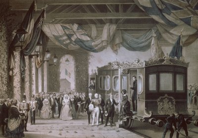 Królowa Wiktoria (1819-1901) i Książę Albert (1819-61) Przybywają do Gosport Station w Hampshire, grawerowane przez Bayot i Cuvilier, 1846 autorstwa Edouard Pingret