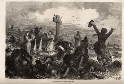 Obchody fete des morts w Cuzco, rysunek Riou, ilustrujący podróż Paula Marcoya przez Amerykę Południową w latach 1848-1860. Rycina w „Le tour du monde” pod redakcją Edouarda Chartona autorstwa Edouard Riou