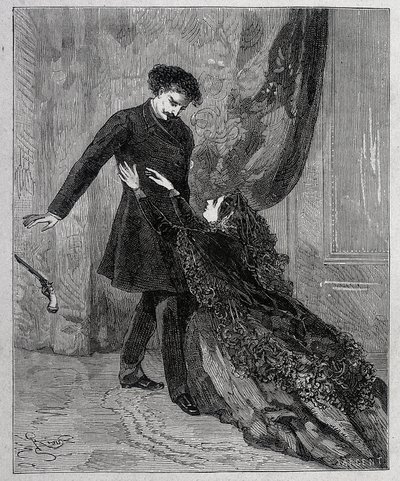 Edmond Dantes et Mercedes - Grawerowanie autorstwa Riou, w „”Hrabia Monte Christo”” (Monte-Cristo) Alexandre Dumas pere (1802-1870), wyd. Jules Rouff i Cie autorstwa Edouard Riou