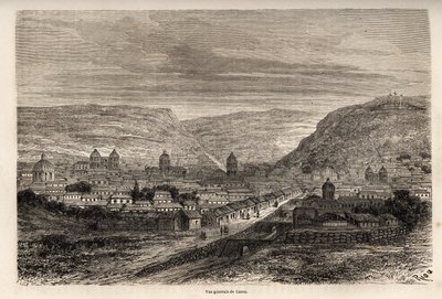 Widok ogólny Cusco lub Cusco, dawnej stolicy Inków, rysunek Riou, ilustrujący podróż Paula Marcoya przez Amerykę Południową w latach 1848-1860. Rycina w „”Le tour du monde””, pod redakcją Edouarda Chartona autorstwa Edouard Riou