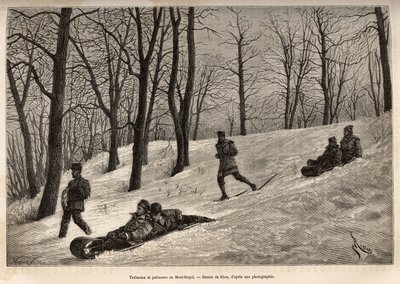 Luges et skaters au plateau du Mont-Royal, niedaleko Montrealu, rycina wg rysunku Riou, ilustrująca wycieczkę do Kanady i Riviere Rouge du nord, autorstwa H. De Lamotte, w 1873 r., opublikowana w „Le tour du monde” ”” 1875, pod redakcją Edouarda Chartona, autorstwa Edouard Riou