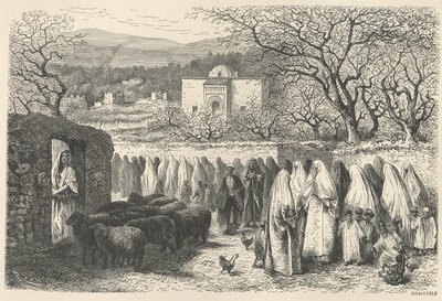 Marabout i Procesja: Tlemcen , grawerowane przez Henri Theophile Hildibrand (1824-97) autorstwa Edouard Riou