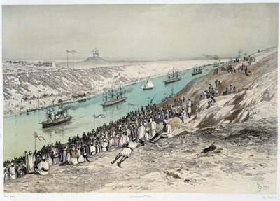 Przejście do El-Guisr w „Inauguracji Kanału Sueskiego” G. Nicole. 1869 autorstwa Edouard Riou