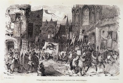 Philippe Auguste (Philippe-Auguste) chciał zaoferować paryżanom spektakl triumfalnego startu. sd. XII wiek autorstwa Edouard Riou