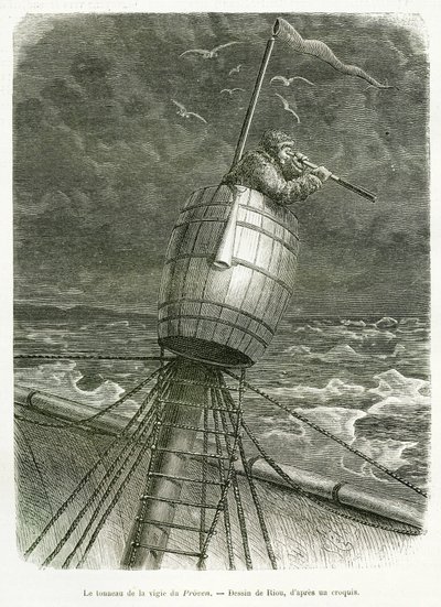 Lufa zegarka łodzi Sprawdzone, rysunek Riou, ilustrujący historię profesora Nilsa Adolfa Erika (Erica) Barona Nordenskjolda (Nordenskiolda) (1832-1901): Szwedzka wyprawa polarna, w 1875 r. Grawer w Le tour du monde autorstwa Edouard Riou