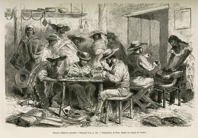 Dzieła historii naturalnej w Chipaque (Kolumbia), przygotowanie wysuszenia roślin do zielnika, pod ciekawskim spojrzeniem Indian, rys. E.Riou, aby zilustrować podróż do Ameryki równonocy (Kolumbia, Ekwador, Peru) , w latach 1875-1 autorstwa Edouard Riou