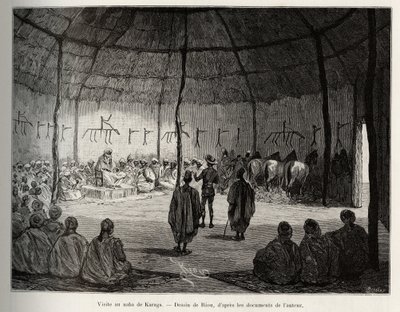 Wizyta w Naba w Karaga (Ghana). Grawerowanie autorstwa Riou, ilustrujące historię „Od Nigru do Zatoki Gwinejskiej” autorstwa kapitana Louisa Gustave
