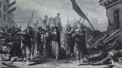 Pożar Hôtel de Ville w 1871 roku, w 1871 roku (olej na płótnie) autorstwa Edouard Toudouze