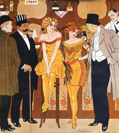 Karykatura prostytutek z ich klientami, z "Le Rire autorstwa Edouard Touraine