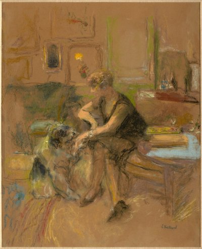 Gabrielle Jonas bawiąca się z psem autorstwa Edouard Vuillard