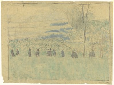 Krajobraz ze spacerowiczami: kondukt żałobny (?) autorstwa Edouard Vuillard