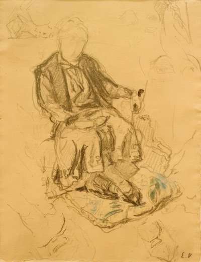 Madame Bénard siedzi ze stopami opartymi na poduszce autorstwa Edouard Vuillard