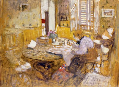Madame Vuillard czyta w jadalni, rue Truffaut; Madame Vuillard czyta w pokoju? Jedzenie, rue Truffant, 1903 autorstwa Edouard Vuillard