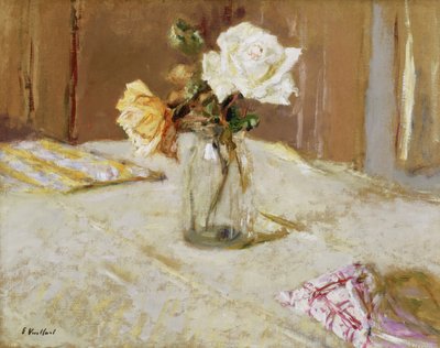 Róże w szklanym wazonie autorstwa Edouard Vuillard
