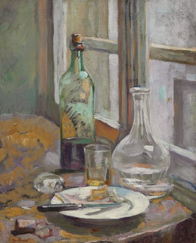 Martwa natura z butelką i dzbankiem; Martwa natura z butelką i karafką, ok. 1889-1890 autorstwa Edouard Vuillard