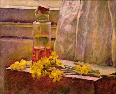 Martwa natura z kwiatami ze słoikiem na stole autorstwa Edouard Vuillard