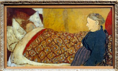 Kołysanka Babcia śpiewa kołysankę lub opowiada dziecku do snu. Kartonowy marufel na drewnianym panelu Parqueque d"Edouard Vuillard autorstwa Edouard Vuillard