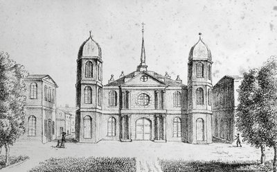 Kościół w Nowym Orleanie, Stany Zjednoczone Ameryki, litografia Edouarda de Montule (1792-1828) z podróży do Ameryki, Włoch, Sycylii i Egiptu autorstwa Edouard de Montule
