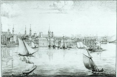 Nowy Jork z Zachodu, z „Zebrania map i widoków z podróży w Ameryce, we Włoszech, na Sycylii i w Egipcie” de Montule, 1821 autorstwa Edouard de Montule