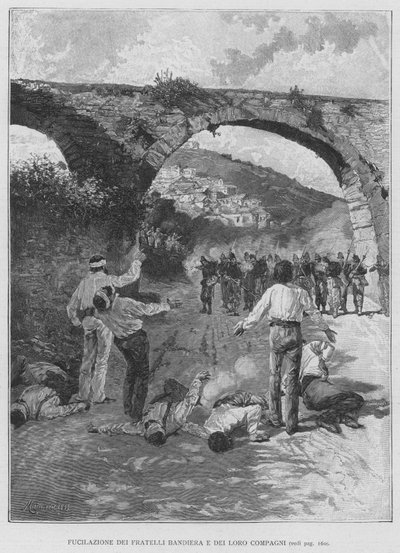 Strzelanie do flagowych braci i ich towarzyszy (grawerowanie) autorstwa Edouardo Matania
