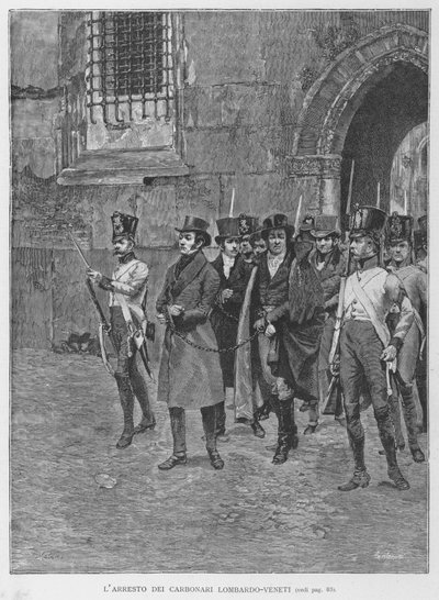 Aresztowanie karbonariuszy Lombardo-Veneti (rycina) autorstwa Edouardo Matania