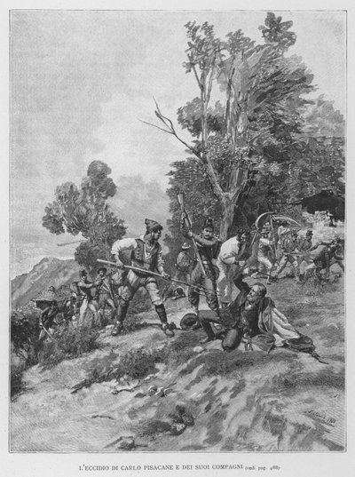 Masakra Carlo Pisacane i jego towarzyszy (rycina) autorstwa Edouardo Matania